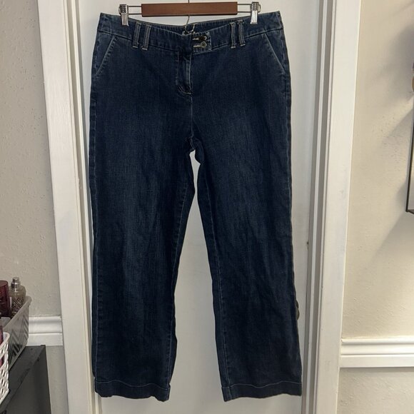 Boden Straight Leg Cuffed Bottom Double Burton Medium Wash Denim Jeans 12 R - Picture 2 of 9